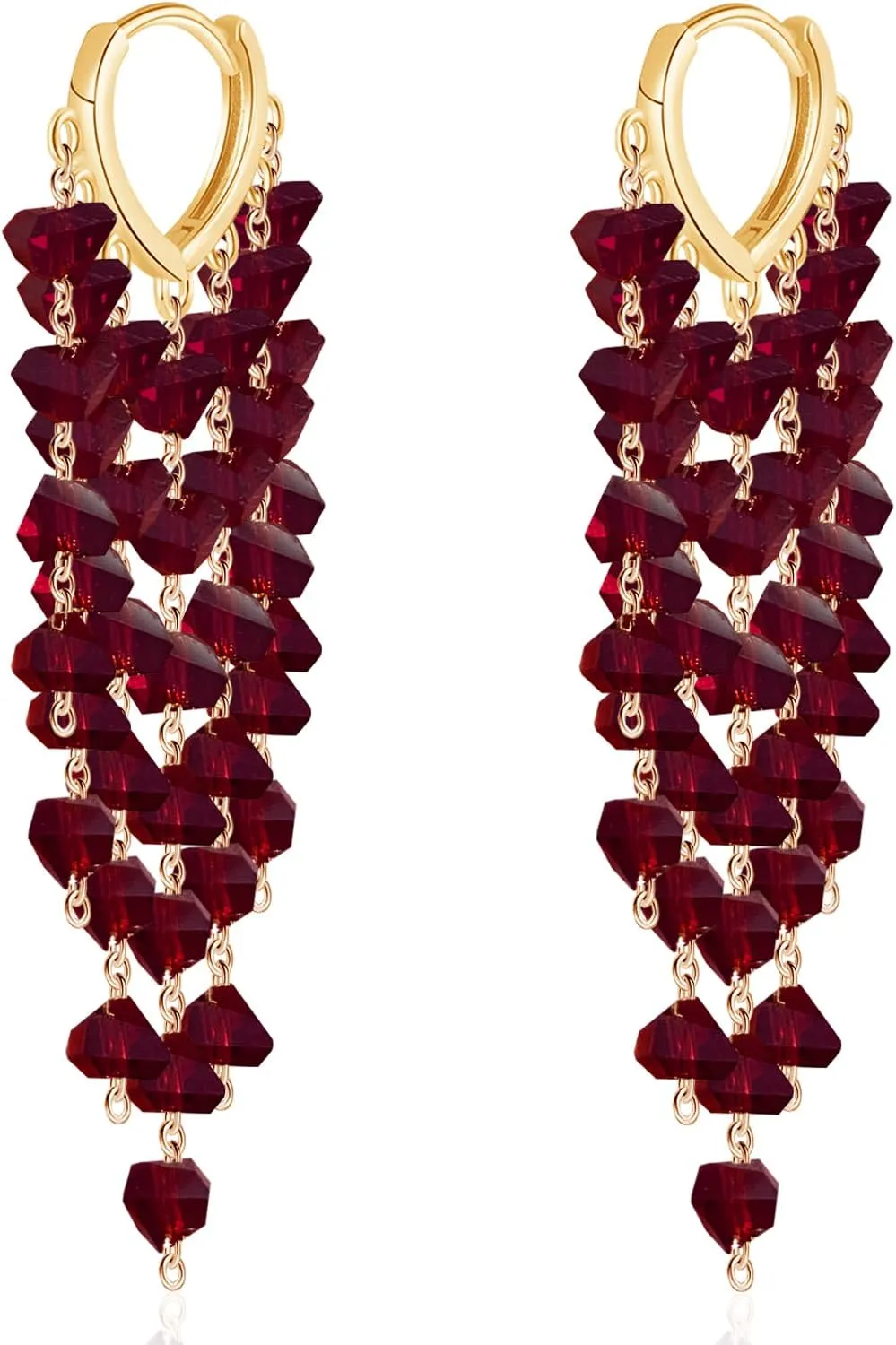 Bohemian Acrylic 14K Gold Love Heart Fringe Lightweight Dangle Drop Earrings Chandelier Long Tassel Hoop Earrings for Women