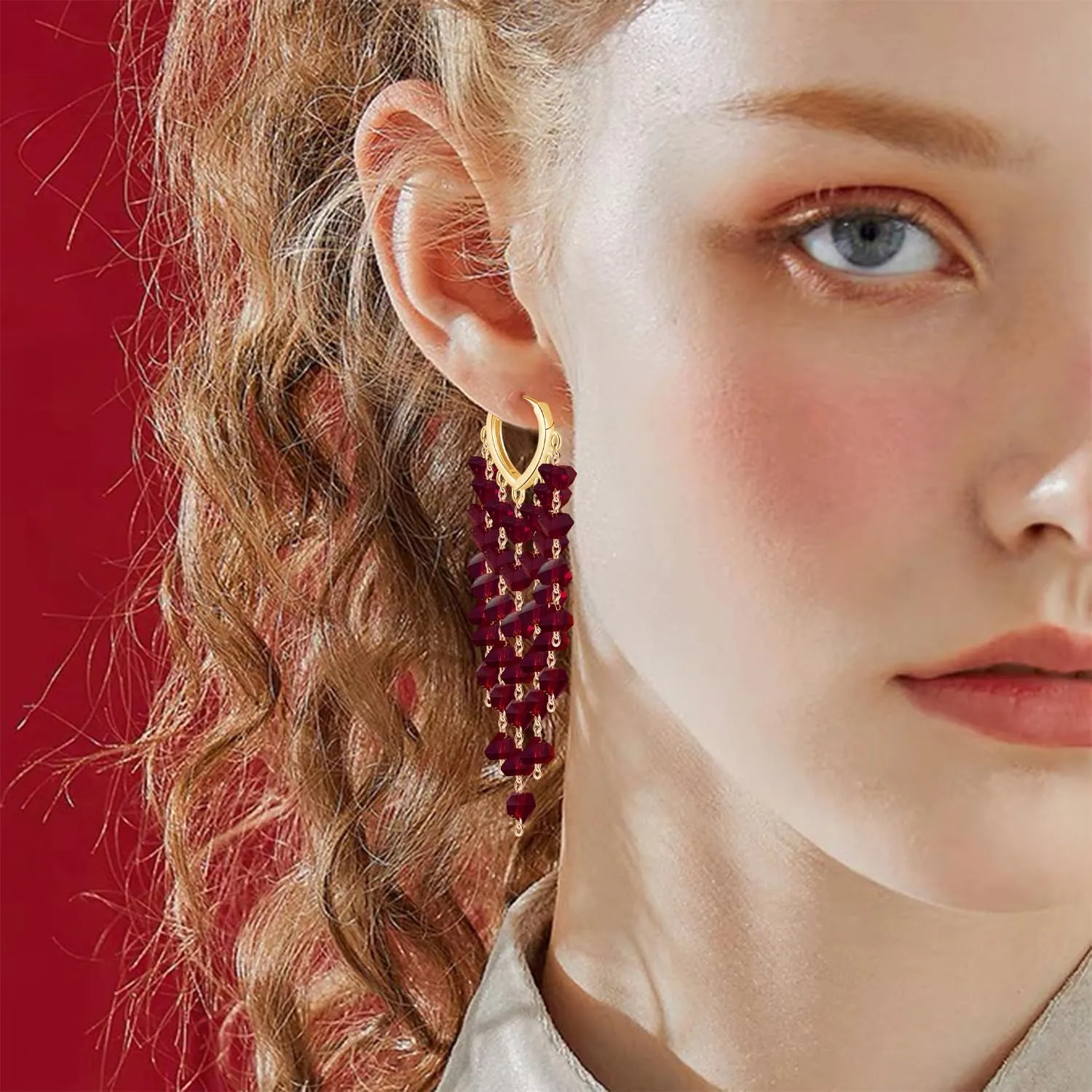 Bohemian Acrylic 14K Gold Love Heart Fringe Lightweight Dangle Drop Earrings Chandelier Long Tassel Hoop Earrings for Women