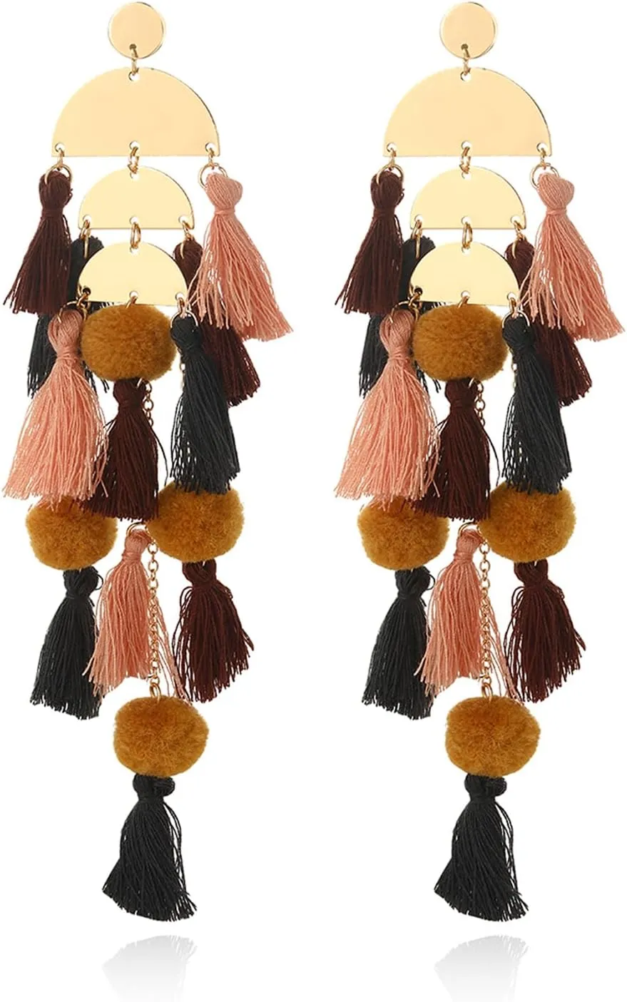 Boho Earrings for Women Long Tassel Dangle Statement Earrings Handmade Bohemian Jewelry Beach Vacation Essentials