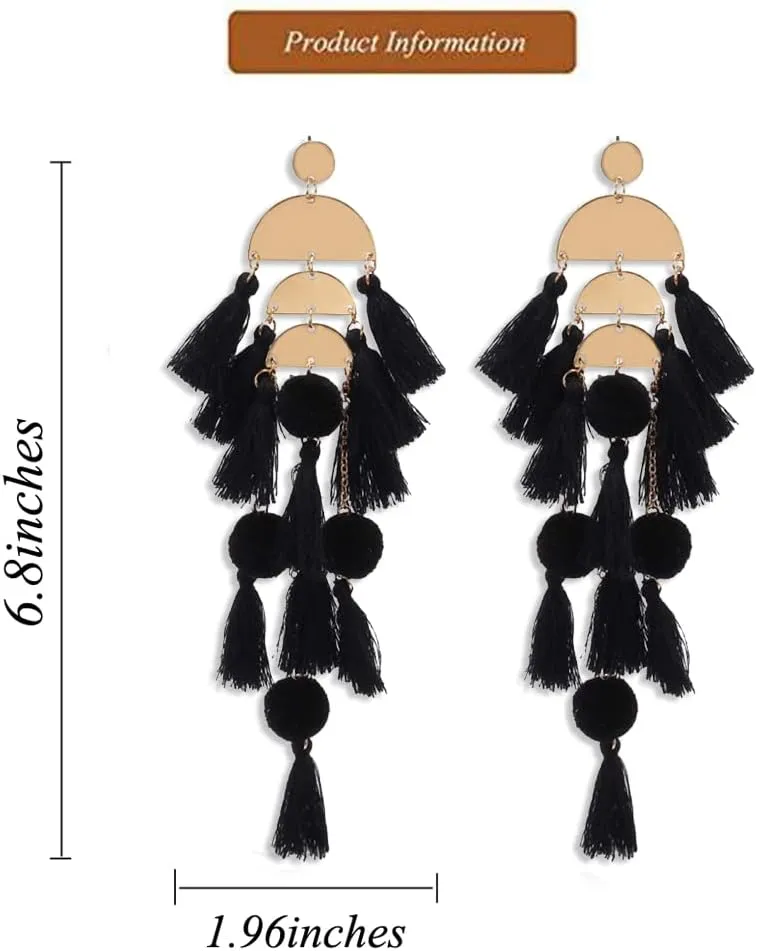 Boho Earrings for Women Long Tassel Dangle Statement Earrings Handmade Bohemian Jewelry Beach Vacation Essentials