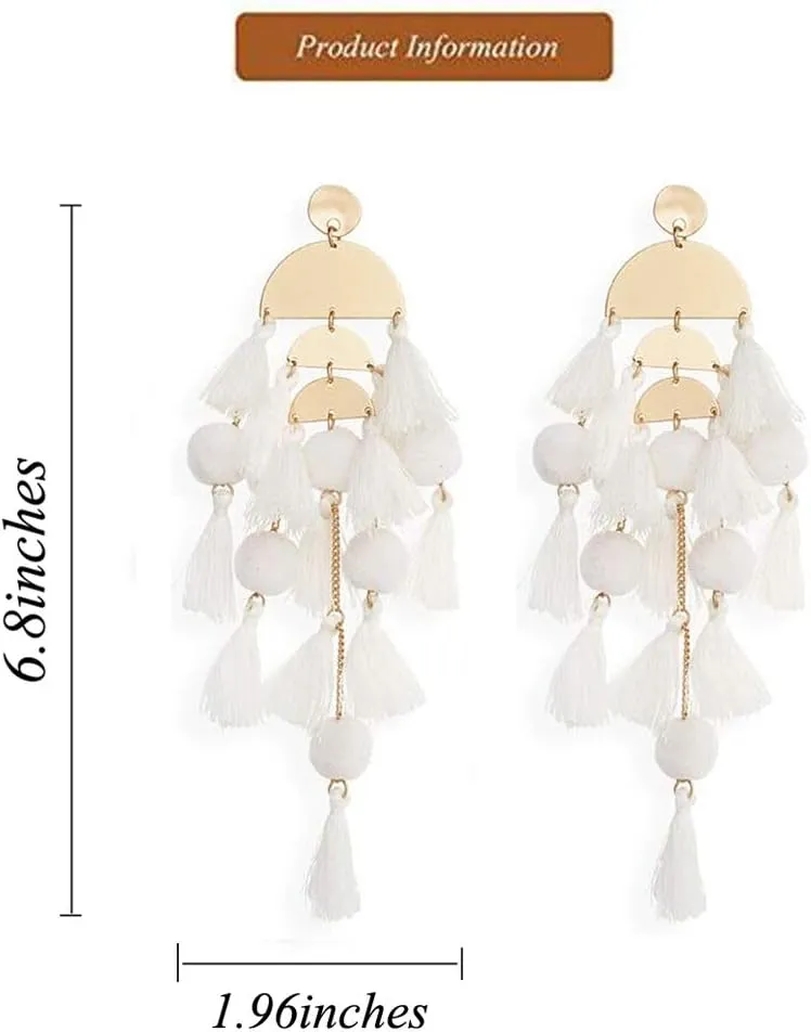 Boho Earrings for Women Long Tassel Dangle Statement Earrings Handmade Bohemian Jewelry Beach Vacation Essentials