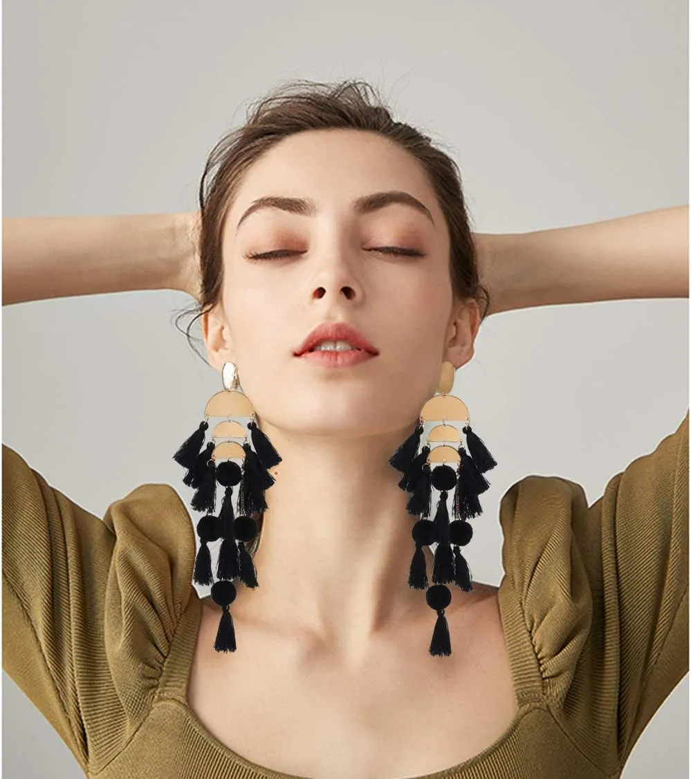 Boho Earrings for Women Long Tassel Dangle Statement Earrings Handmade Bohemian Jewelry Beach Vacation Essentials