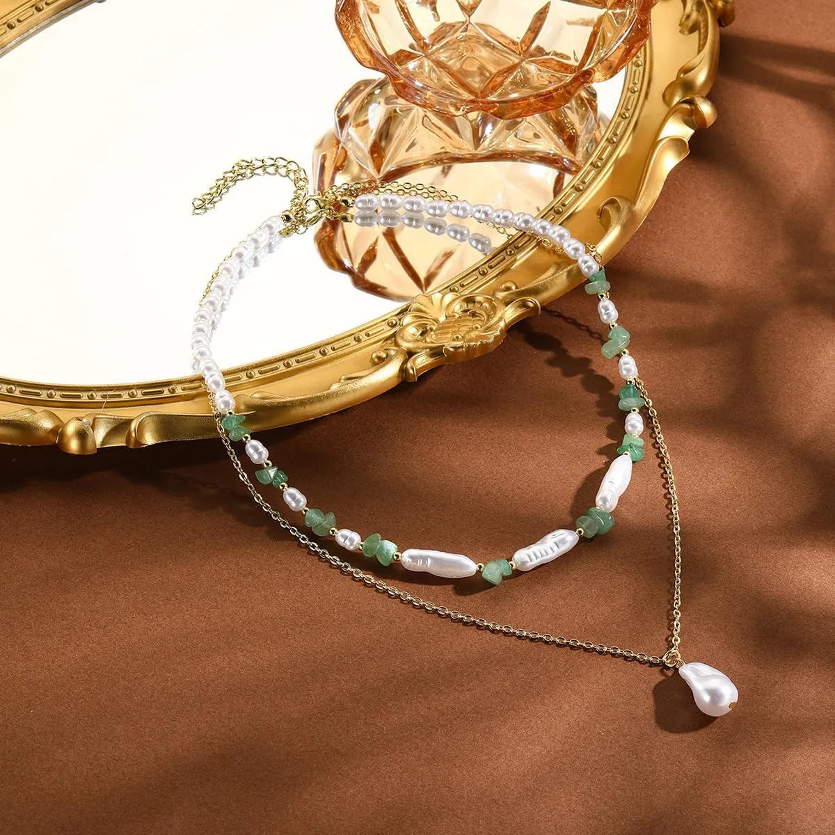 Boho Layered Pearl Beaded Necklace Choker Trendy Natural Stone Bead Necklace Y2K Colorful Crystal Summer Beach Jewelry Gifts for Women Girls