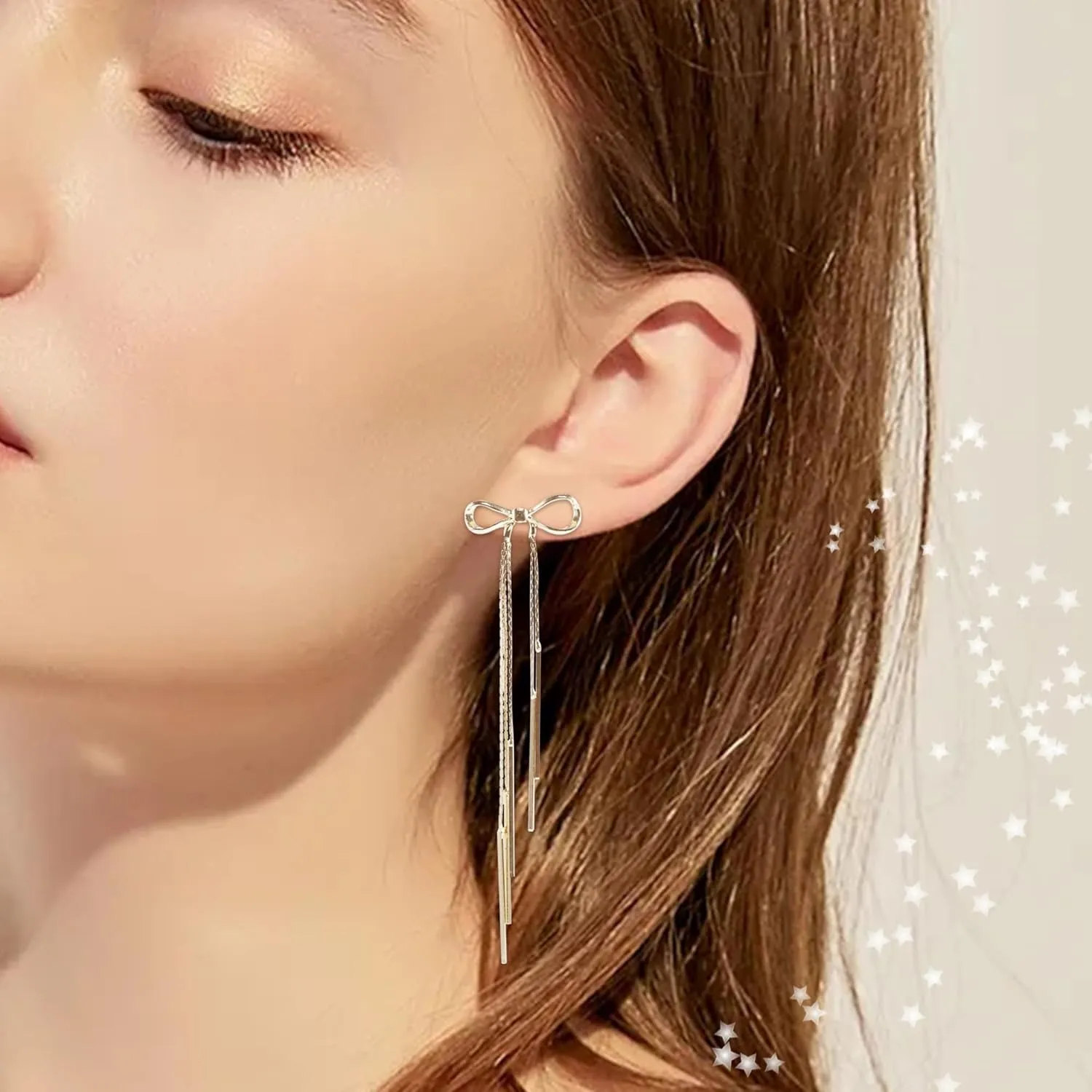 Bow Earrings Gold for Women, Ribbon Earrings Cute Bowknot Stud Bow Jewelry Party Fashion Earings Gift