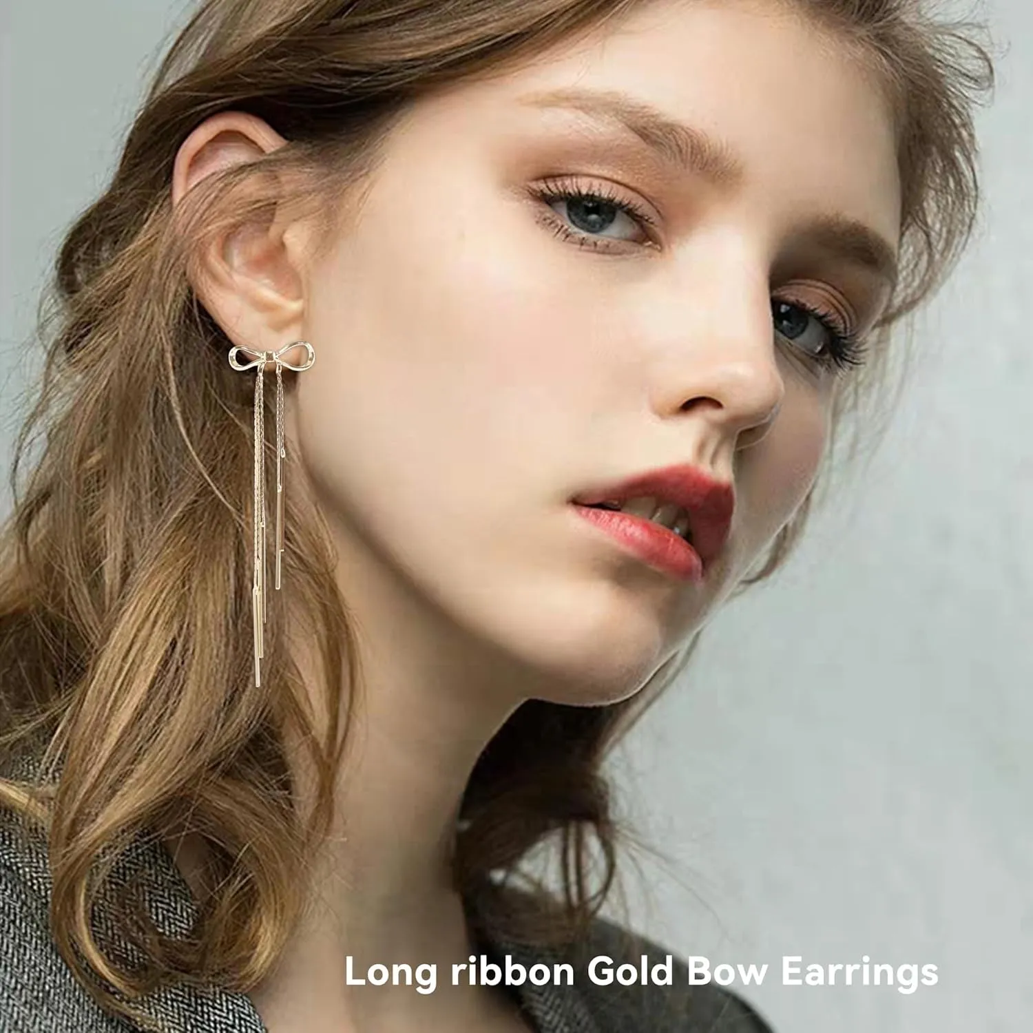 Bow Earrings Gold for Women, Ribbon Earrings Cute Bowknot Stud Bow Jewelry Party Fashion Earings Gift
