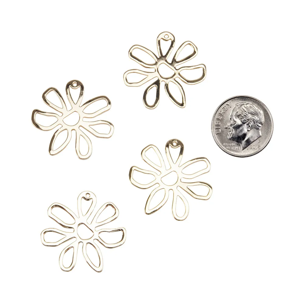 Brass Pendants - Flower - 18k Gold Plated - Pkg/4