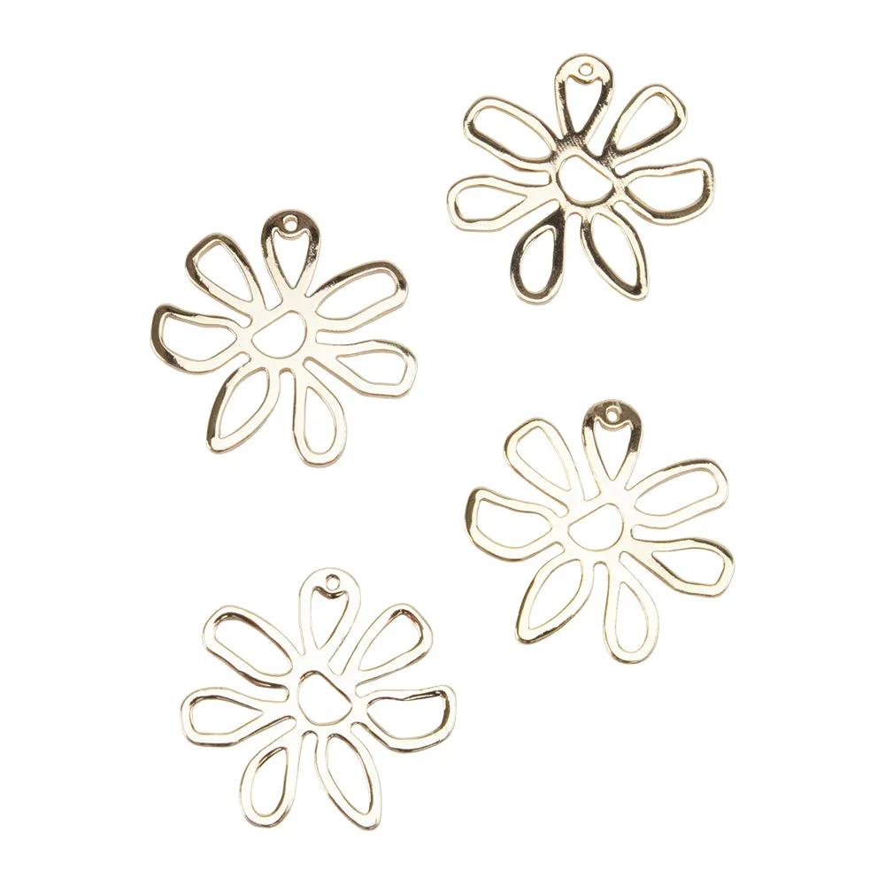Brass Pendants - Flower - 18k Gold Plated - Pkg/4