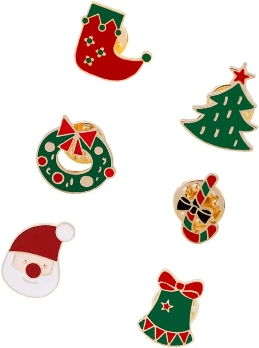 Cartoon Christmas Elements Enamel Brooch Pin Set Decorative Holiday Pins