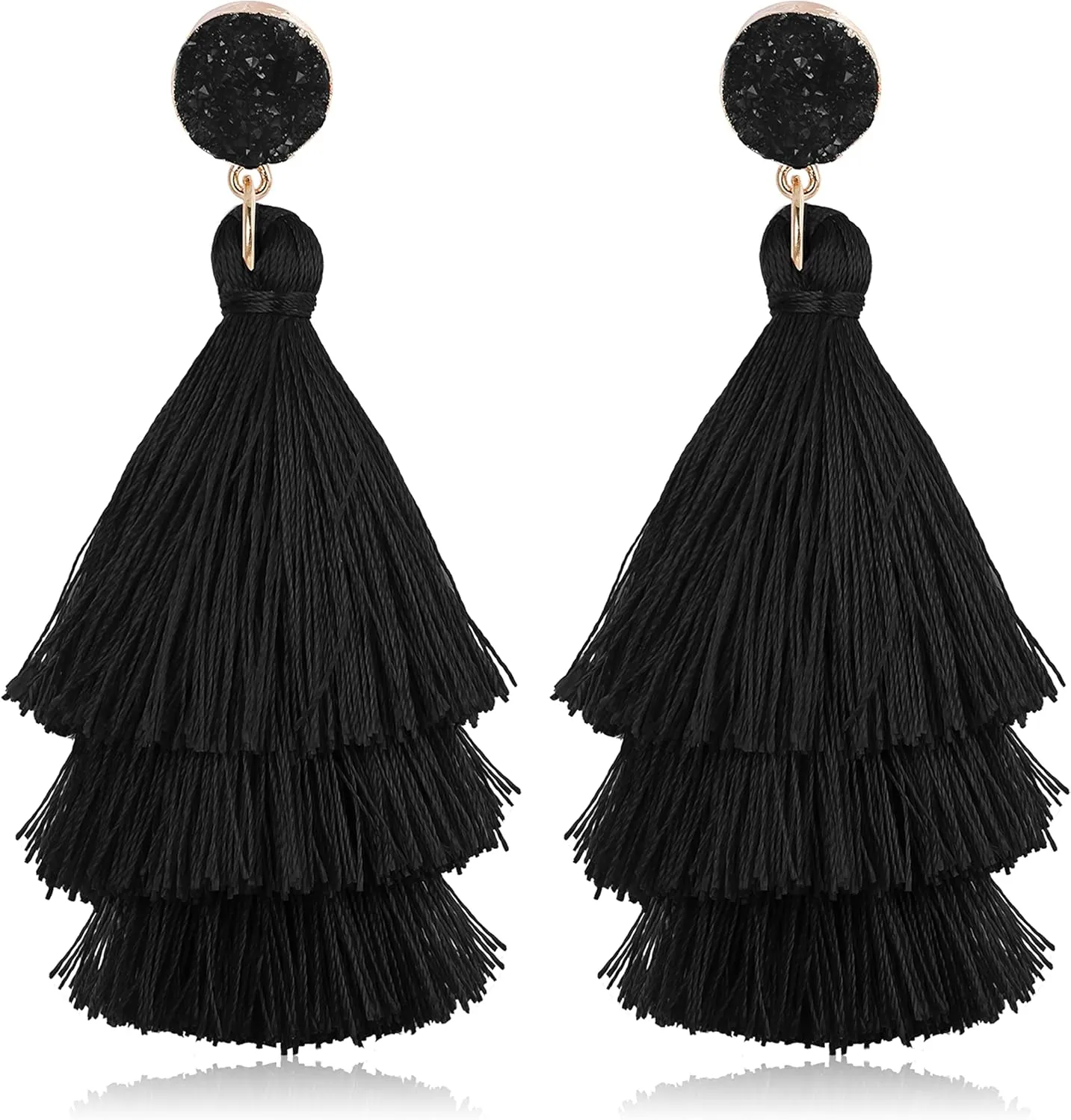 CASSIECA Tassel Statement Earrings for Women Clip On Drop Earrings Colorful Bohemian Tiered Tassel Druzy Dangle Drop Earrings Non Piercing Jewelry Birthday Christmas Valentines Day Gift
