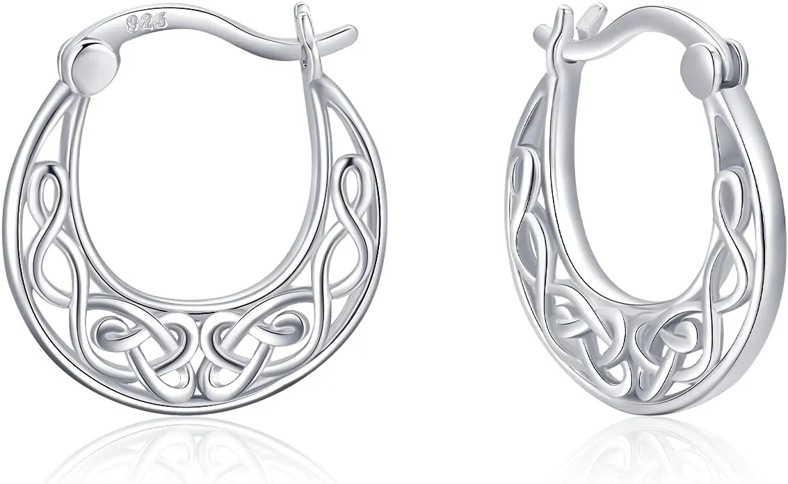 Celtic Knot Earrings 925 Sterling Silver Irish Celtic Hoop Huggie Earrings Irish Celtic Knot Small Round Earrings Jewelry for Women