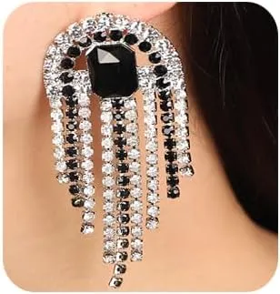 Chandelier Statement Tassel Earrings Black Rhinesotne Dangle Tassel Earrings Rhinestone Dangle Wedding Earrings Tassel Sparkle Chandelier Dangle Earrings for Wedding