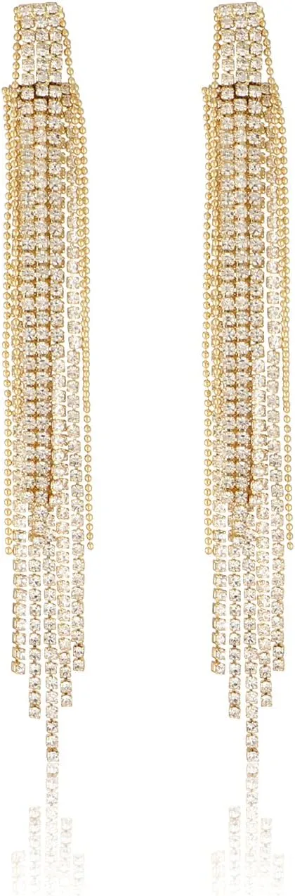 Chandelier Tassel Earrings for Women Rhinestone Linear Dangle Long Earrings (Gold, Copper)