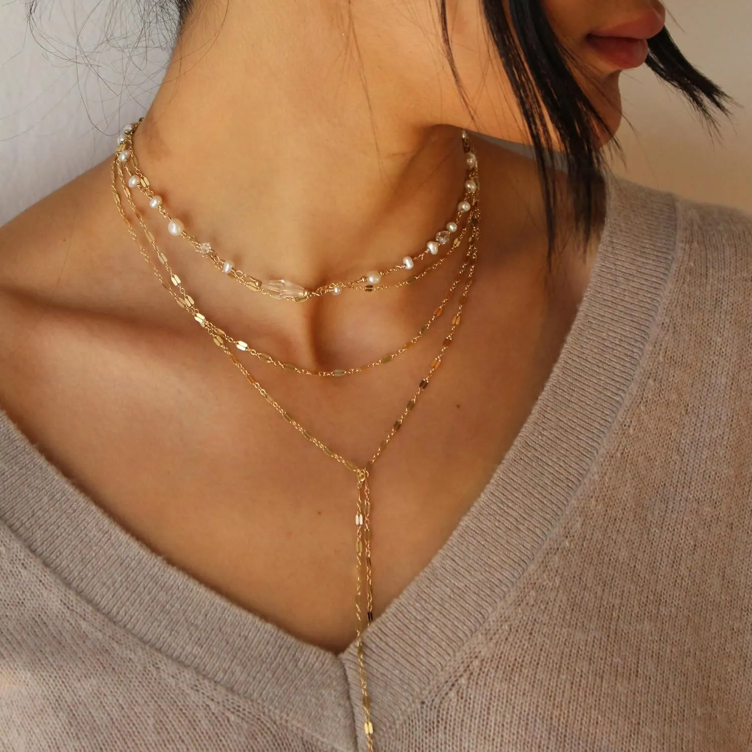 CHESKY Long Gold Necklace for Women, Layered Lariat Necklaces 14k Gold Plated/Silver Dainty Drop Necklaces for Women Trendy Simple Non Tarnish Chain Necklace Statement Y-Shaped Jewelry Gift Wedding
