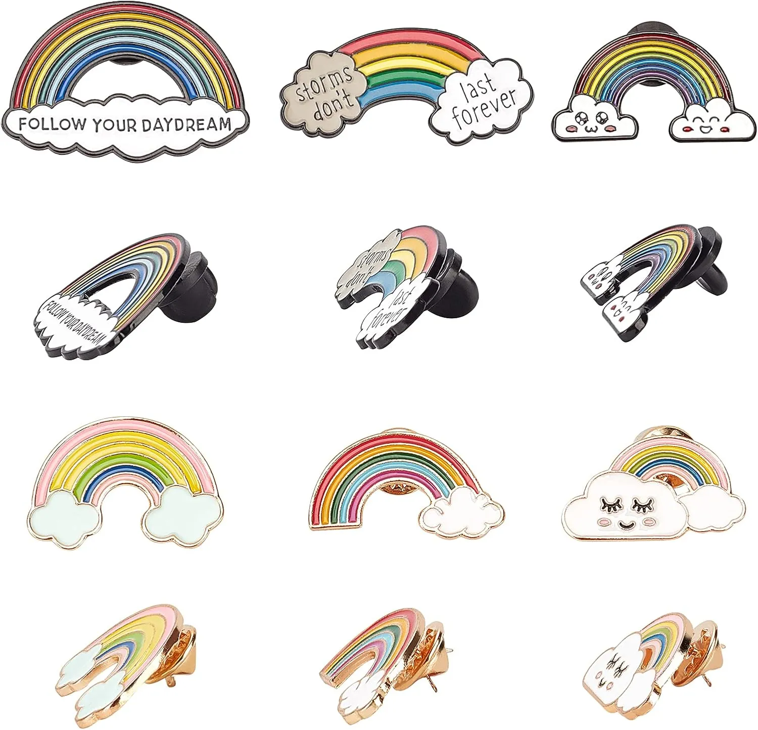 CHGCRAFT 12pcs 6 Styles Zinc Alloy Brooches Enamel Lapel Pin Rainbow Badges Brooches with Enamel and Iron Butterfly Clutches or Rubber Clutches Mixed Color