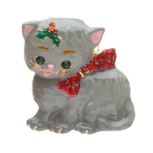 Christmas Jewelry Crystal Rhinestone Adorable Gray Cat Bow Tie Charm Brooch PIn