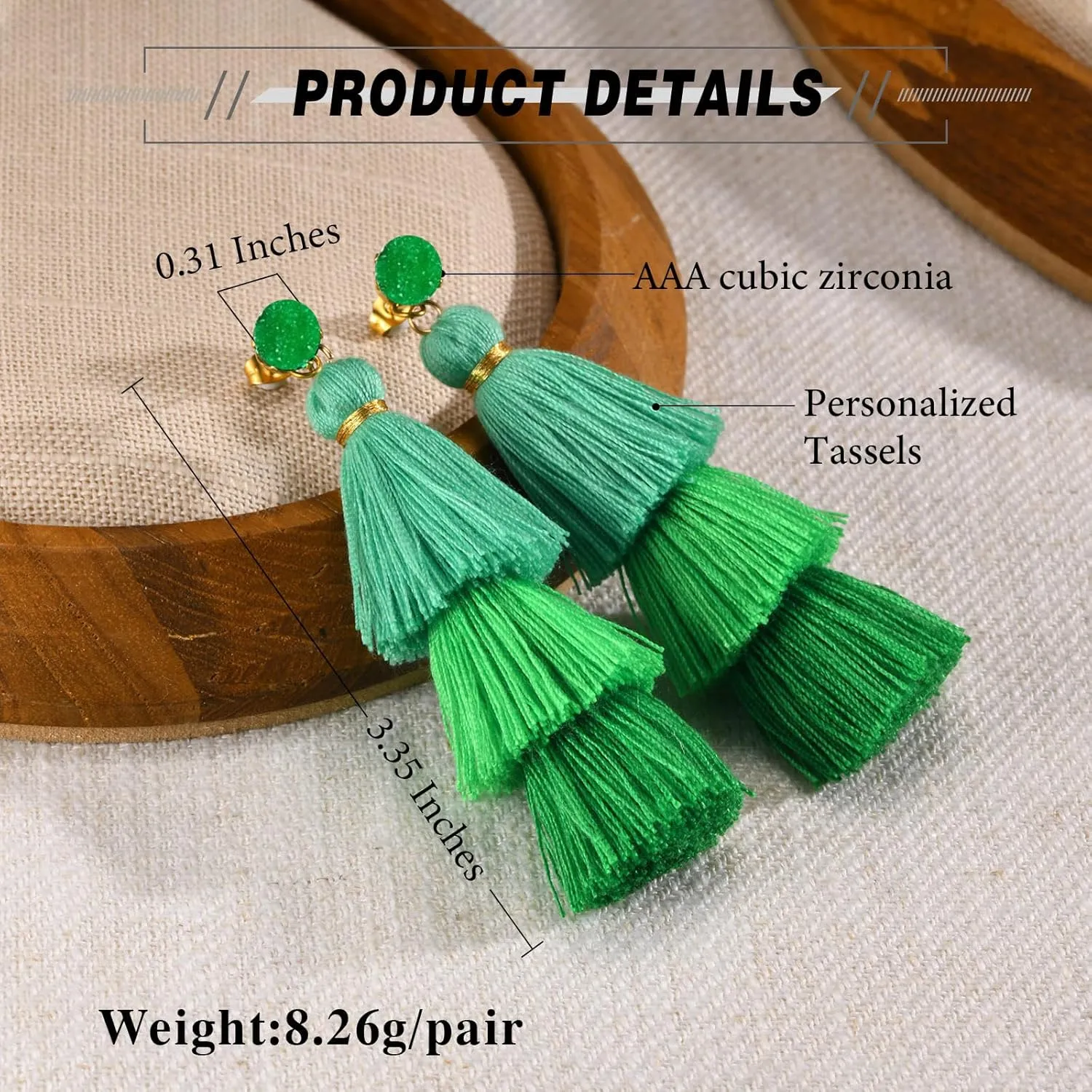 Christmas Tassel Earrings for Women Xmas Elegant Handmade Bohemian Long Tassel Three Layered Tree Shaped with Beads Lightweight Stud Earrings Thanksgiving Holiday Jewelry