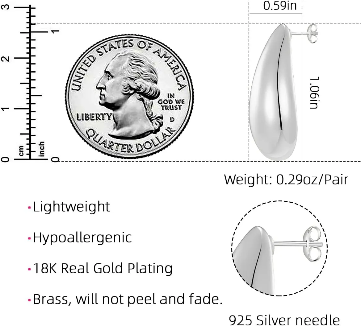 Chunky Gold Hoop Earrings for Women, Lightweight Teardrop Hoops Earrings with 18K Real Gold Plated, Hypoallergenic Earrings Waterdrop Hollow Open Jewelry for Women