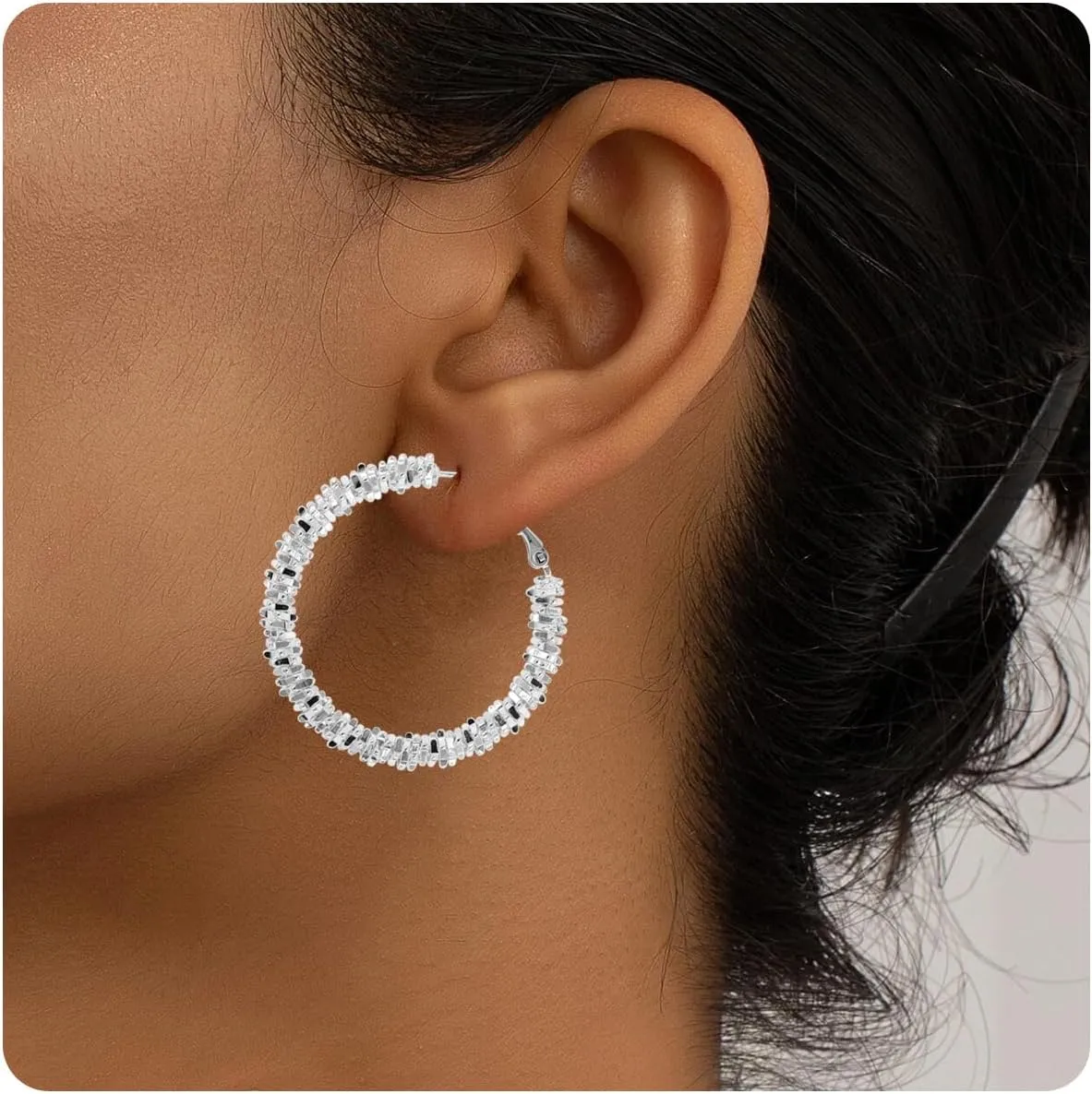 Chunky Gold Hoop Earrings for Women, Trendy 14K Gold Plated Gold/Silver Statement Earring Thick Open Double Hoop Earrings Lightweight Hypoallergenic Earrings Gold Jewelry