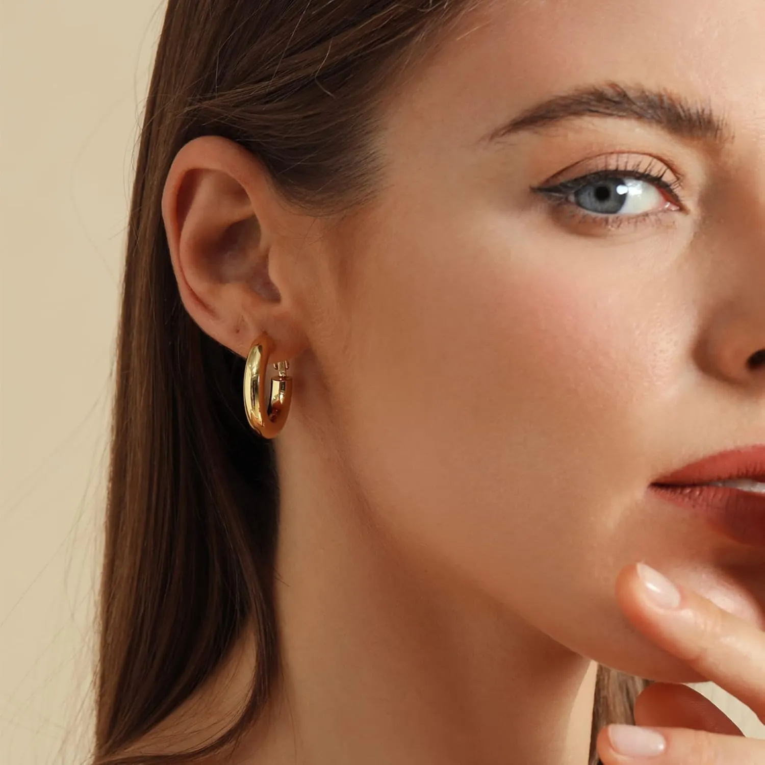 Chunky Hoop Earrings for Women 18K Real Gold Plated Thick Round Gold Hoops Earrings Hypoallergenic Tube Statement Earring Gift 25/30/40MM