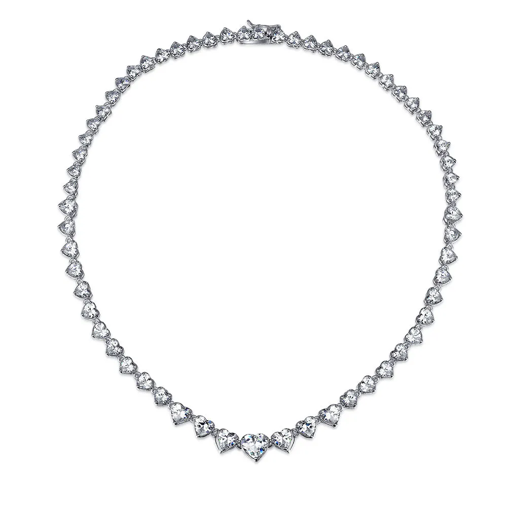 Classic Bridal Heart Shape CZ Collar Necklace for Wedding Prom Silver Plated