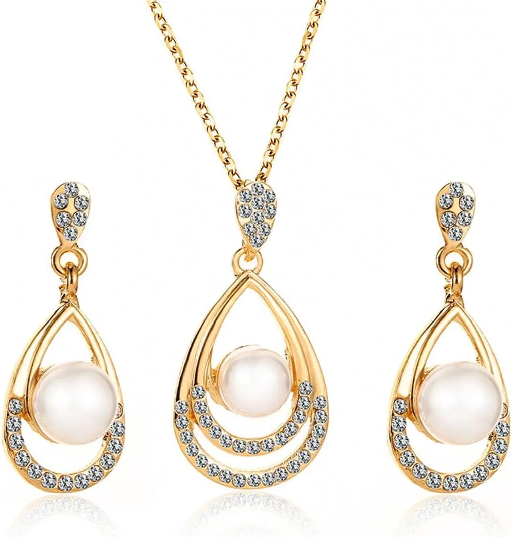 Classic Faux Pearl Necklace Earrings Jewelry Set Round White Pearl Costume Jewelry Simulated Pearl Necklaces Set