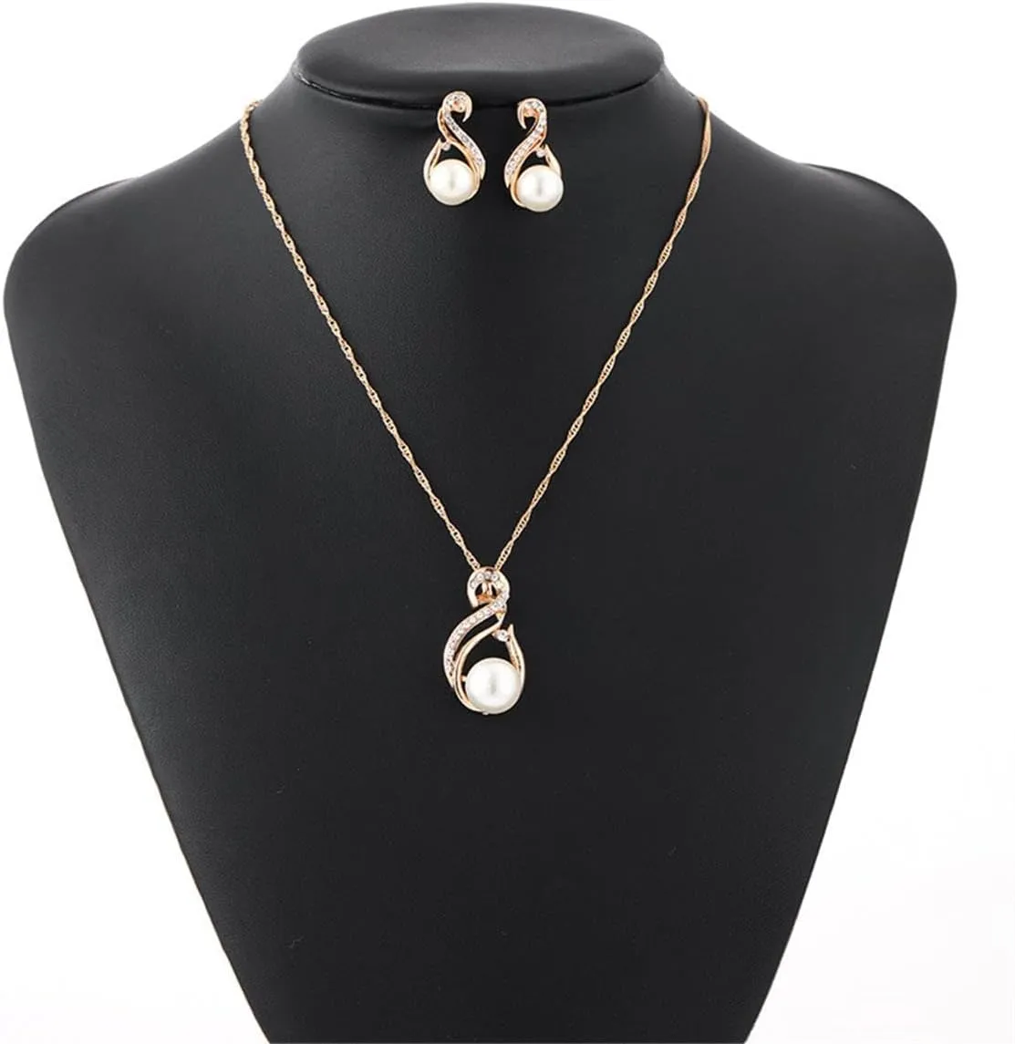 Classic Faux Pearl Necklace Earrings Jewelry Set Round White Pearl Costume Jewelry Simulated Pearl Necklaces Set