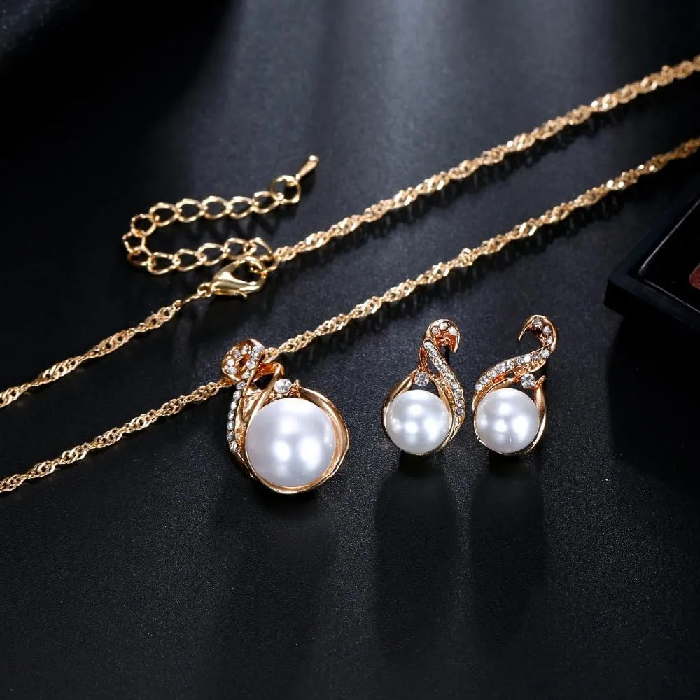 Classic Faux Pearl Necklace Earrings Jewelry Set Round White Pearl Costume Jewelry Simulated Pearl Necklaces Set