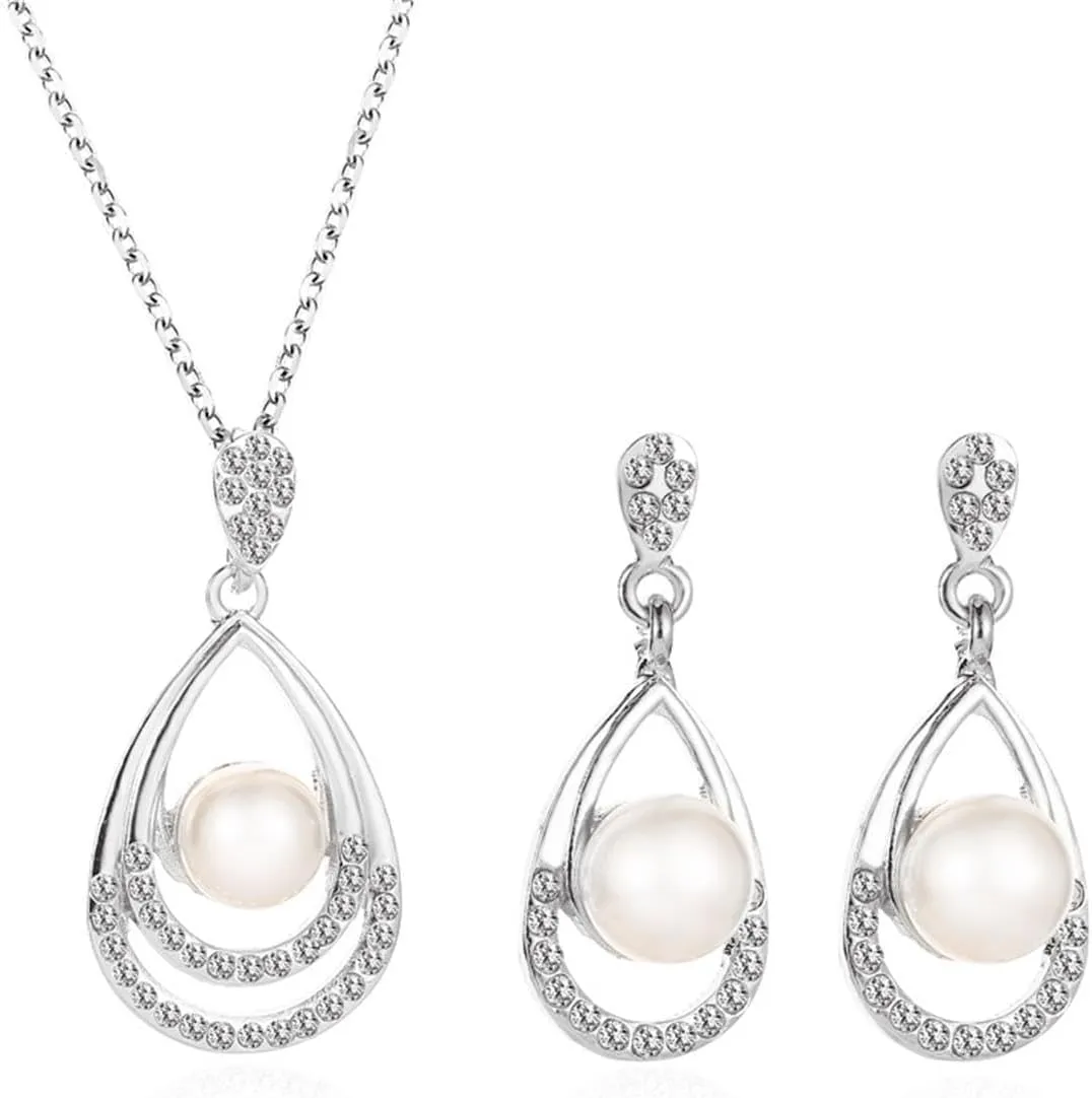 Classic Faux Pearl Necklace Earrings Jewelry Set Round White Pearl Costume Jewelry Simulated Pearl Necklaces Set
