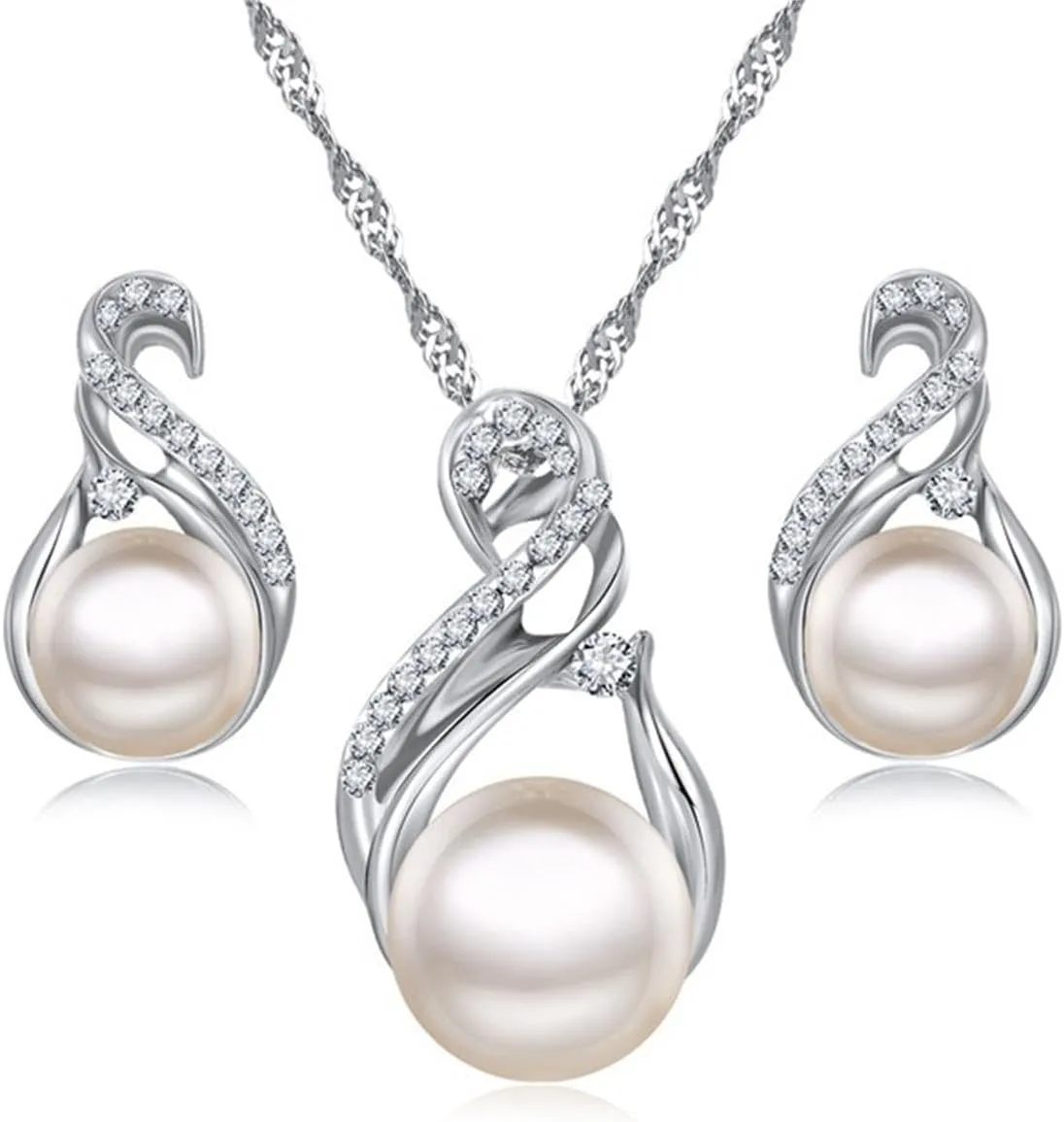 Classic Faux Pearl Necklace Earrings Jewelry Set Round White Pearl Costume Jewelry Simulated Pearl Necklaces Set