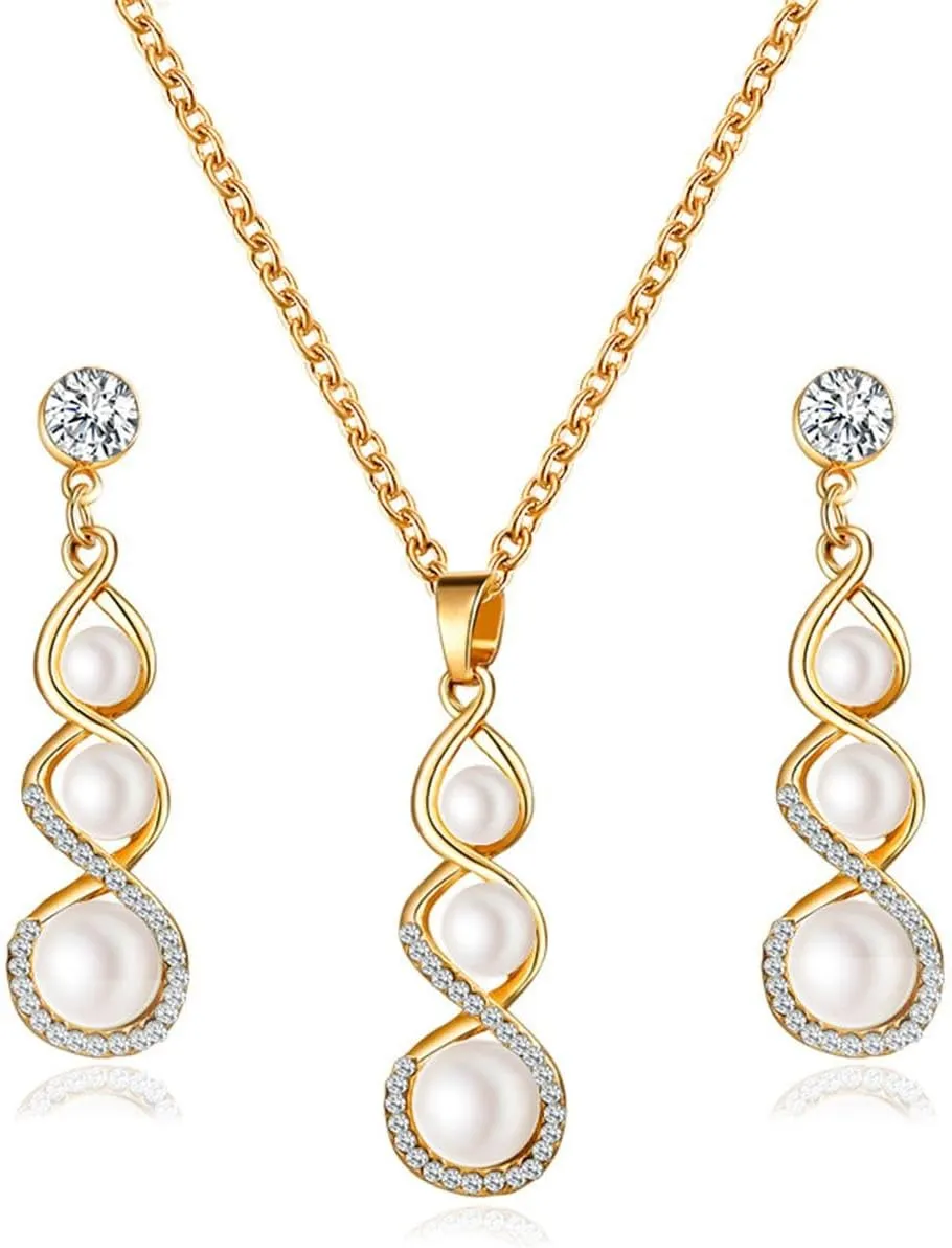 Classic Faux Pearl Necklace Earrings Jewelry Set Round White Pearl Costume Jewelry Simulated Pearl Necklaces Set