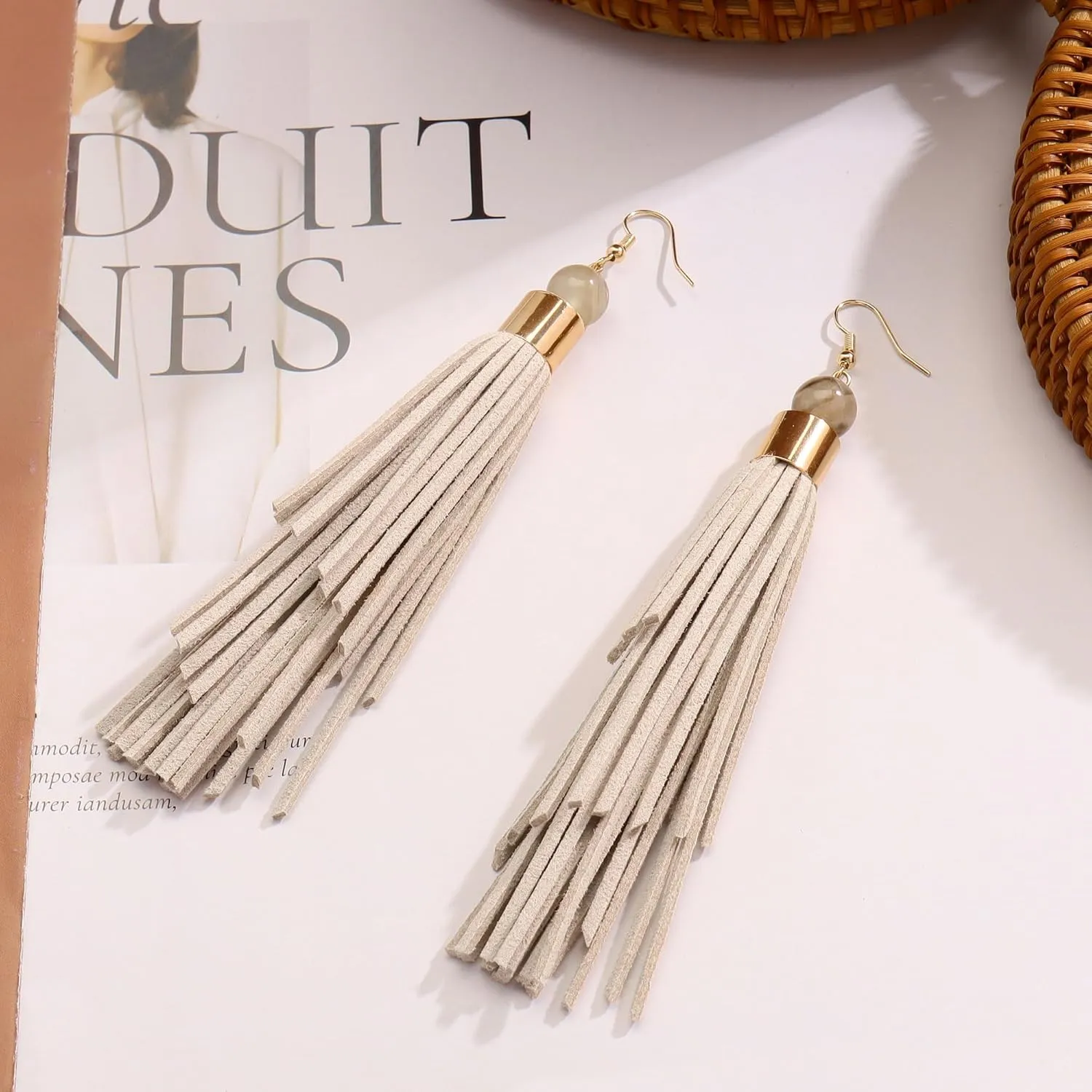 Coiris Boho Leather Layered Tassel Earrings for Women Lightweight Leather Fringe Dangle Earrings Handmade Bohemian Summer Beach Western Drop Earrings for Women