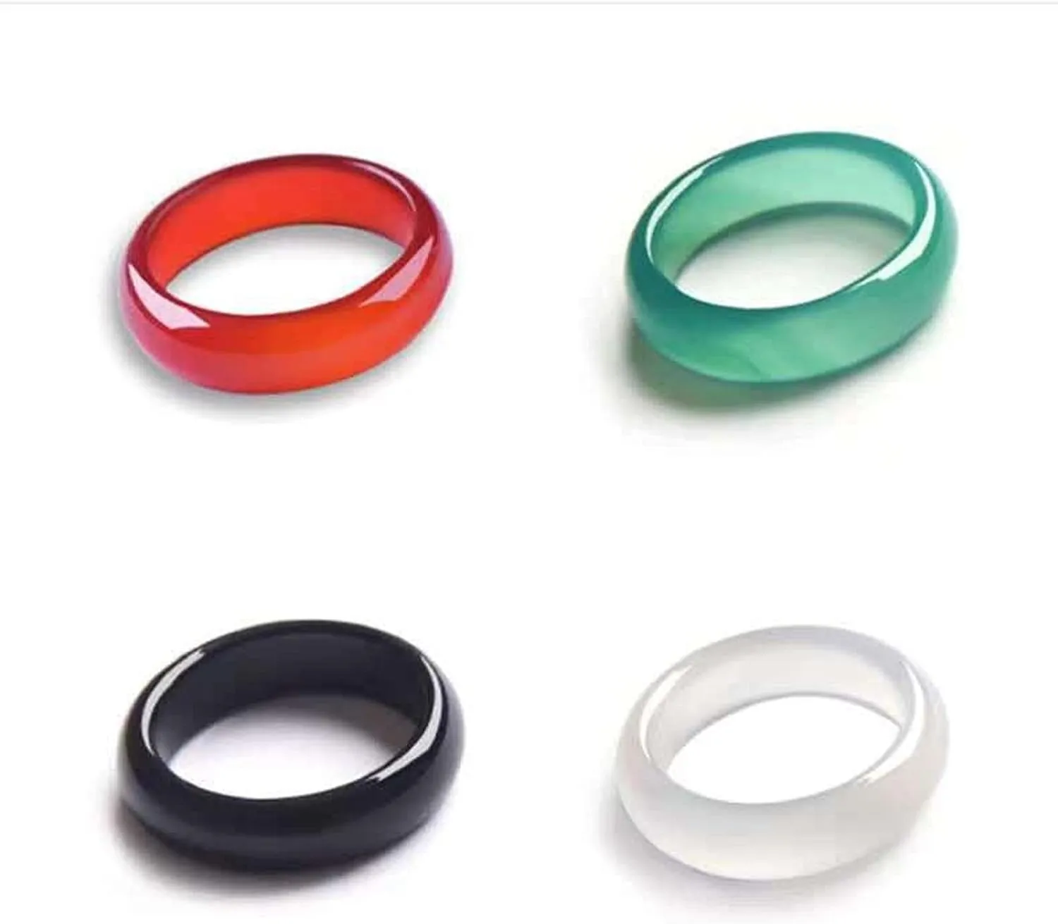 COLORFUL BLING 4pcs Green Chinese Jade Band Rings Set Gemstone Eternity Stackable Ring for Women Minimalist Birthstone Jewelry