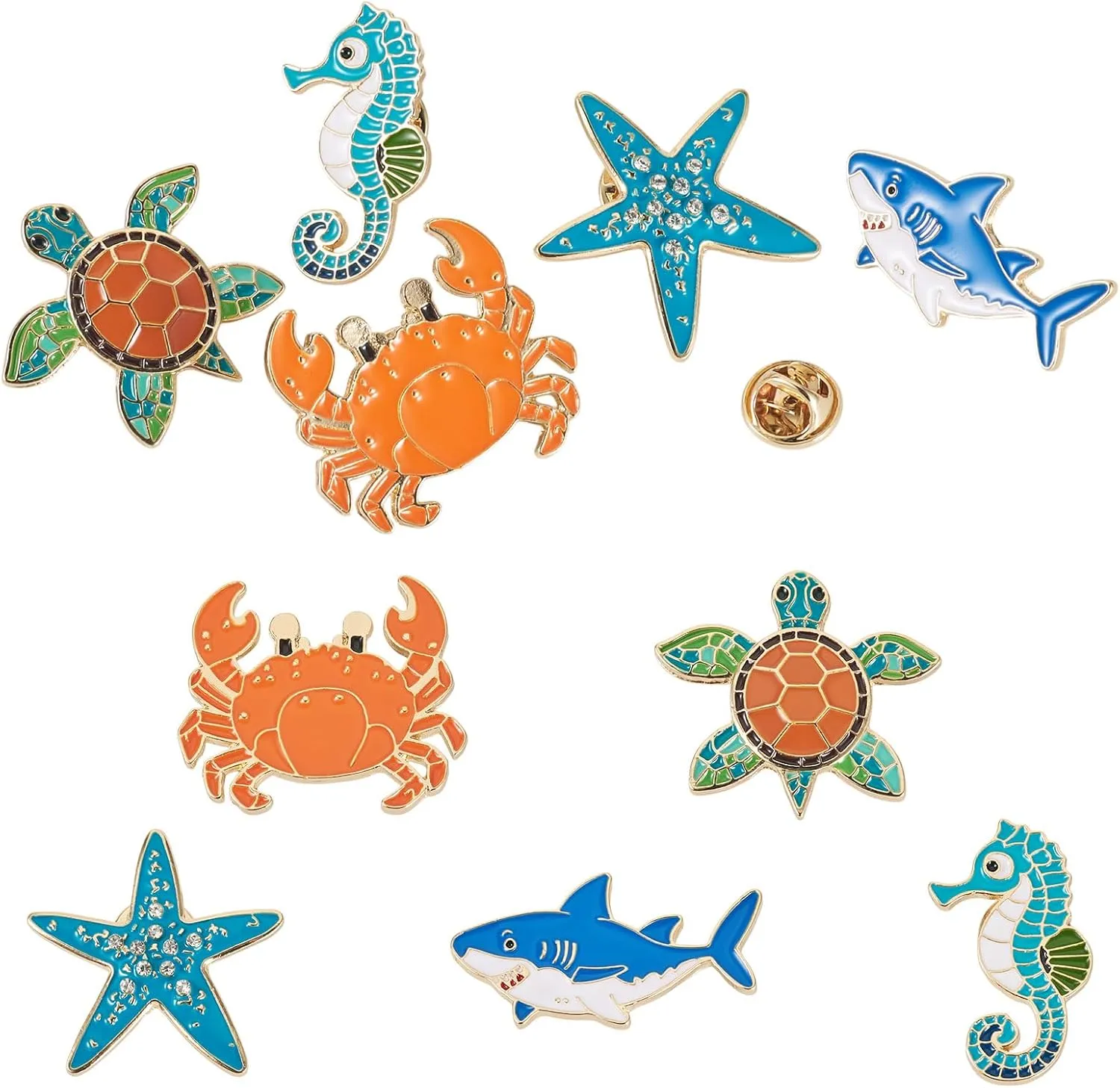Craftdady 5pcs Enamel Brooches Pins for Backpacks Sea Animals Alloy Metal Brooches Enamel Pin Set Starfish Whale Sea Horse Turtle Crab Lapel Brooch Pins 19-33mm for Backpacks Clothing