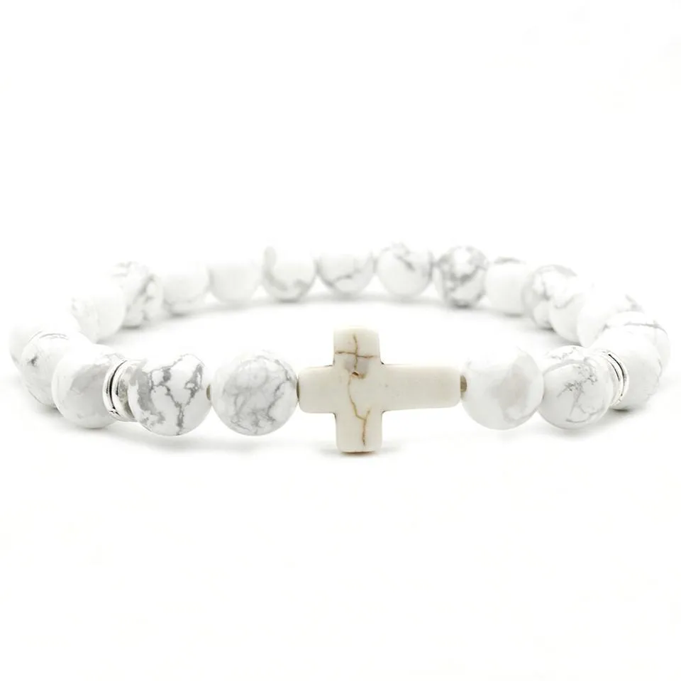 Cross Bead Bracelet <br> White Turquoise