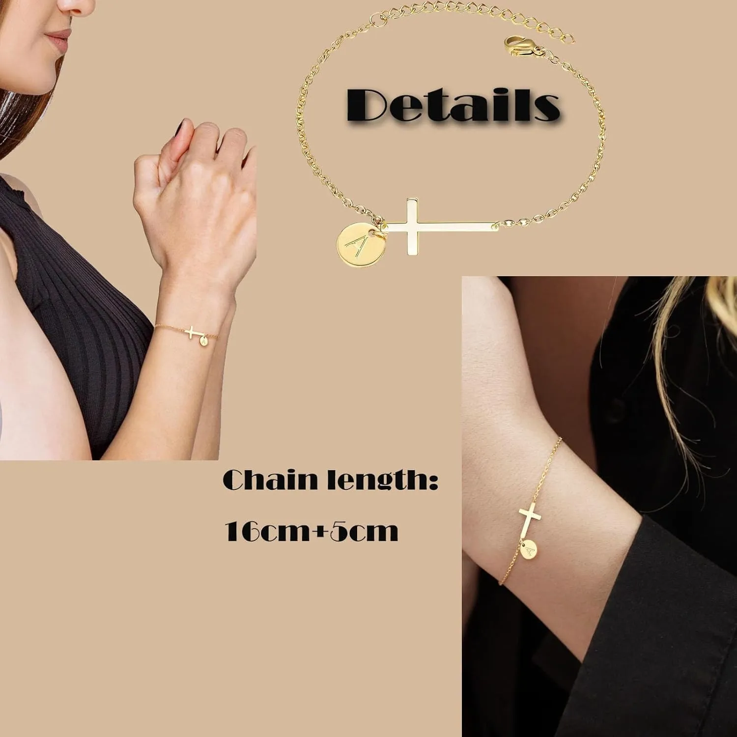 Cross Bracelet for Woman,A to Z Initial Bracelets Gold Link Chain Bracelets Religious Baptism Communion Faith Christian Jewelry Easter Basket Stuffers Bracelets