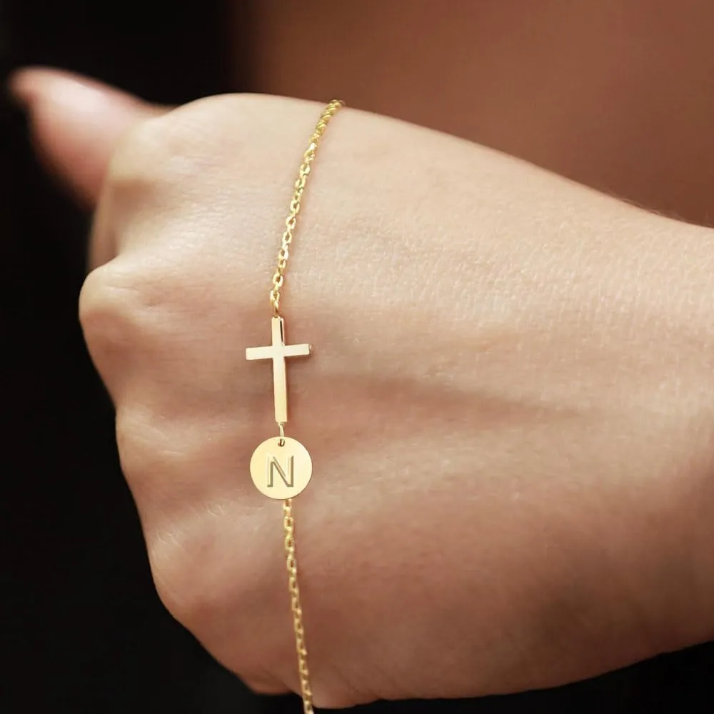 Cross Bracelet for Woman,A to Z Initial Bracelets Gold Link Chain Bracelets Religious Baptism Communion Faith Christian Jewelry Easter Basket Stuffers Bracelets