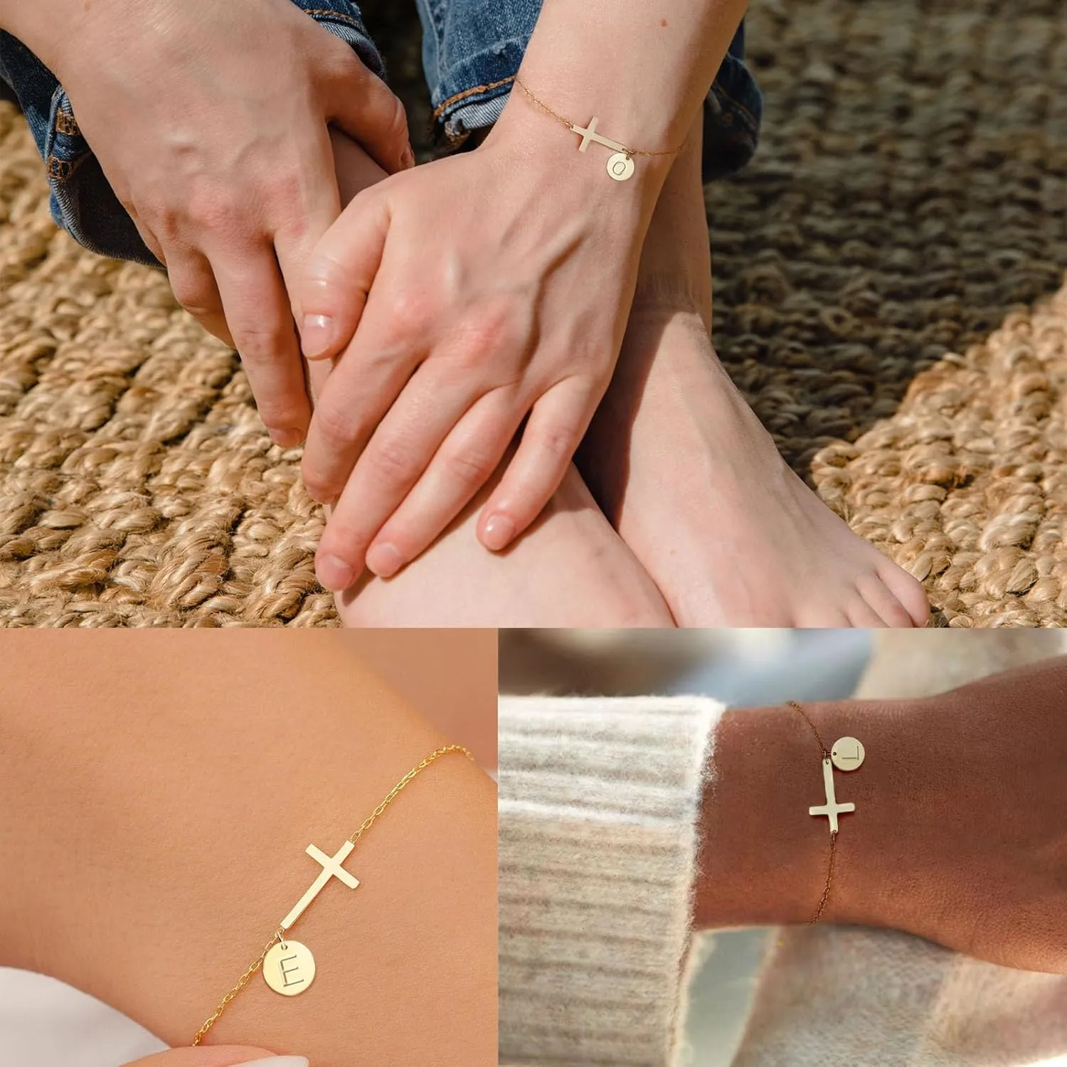 Cross Bracelet for Woman,A to Z Initial Bracelets Gold Link Chain Bracelets Religious Baptism Communion Faith Christian Jewelry Easter Basket Stuffers Bracelets