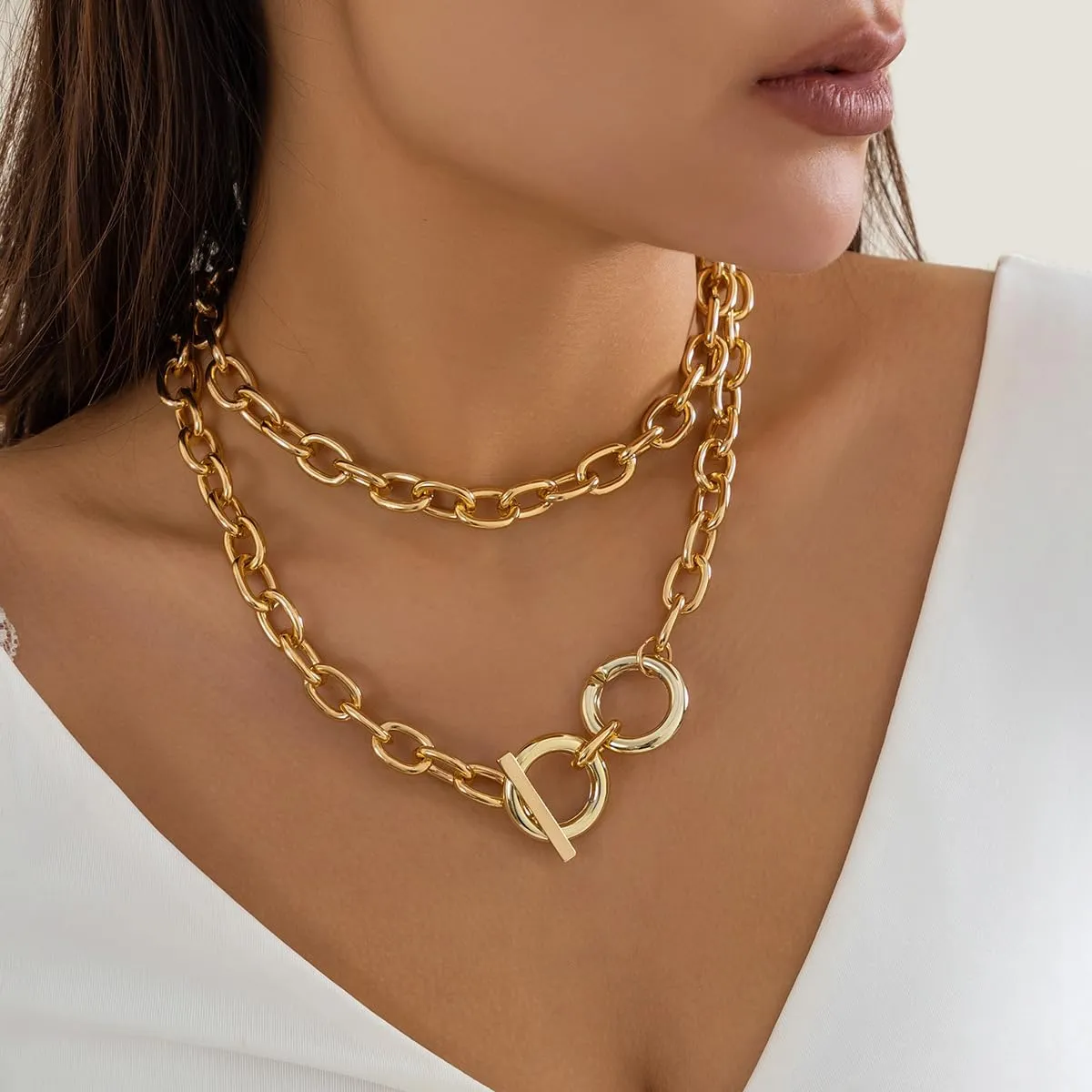 CSIYANJRY99 Chunky Gold Necklaces for Women,Multilayer Punk 80s Hip Hop Necklace,Layered Cuban Link Chain Statement Necklace 90s Freaknik Outfit Accessories for Women