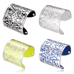 Cuff Bracelets Gold plated Color plated Punk Style PU Leather BanglesFor Women Vintage Hollow Out Design