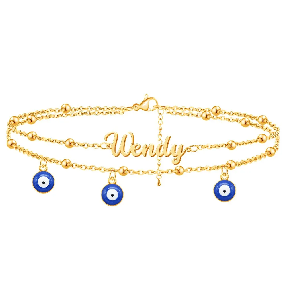 Custom Evil Eye Bracelets for Women Personalized 18K Gold Plated Name Bracelets Customized Charm Evil Eye Jewelry Christmas Gift for Girls (Evil Eye Bracelets Style 03)