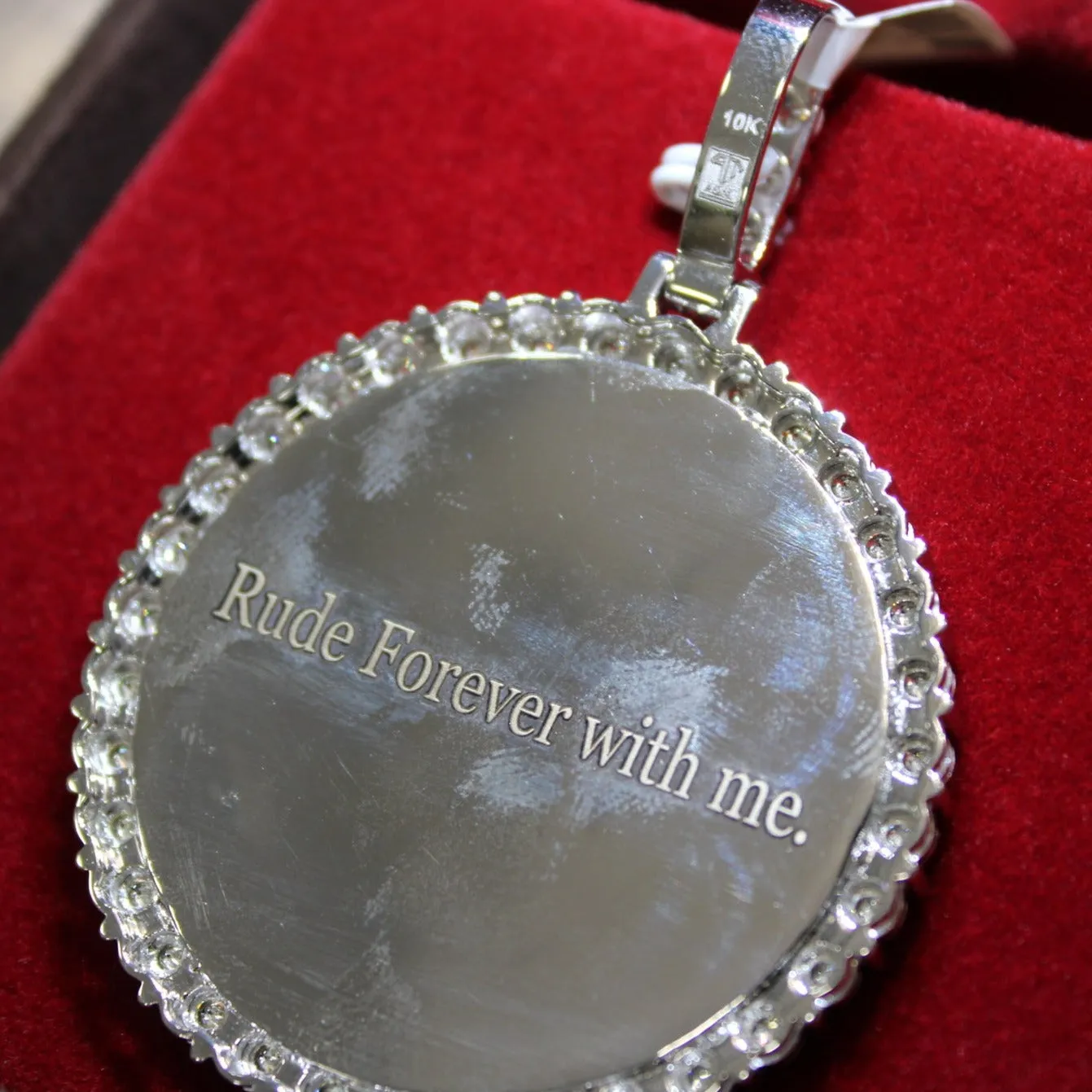 Custom White Gold & Diamond Picture Pendant 2 inch