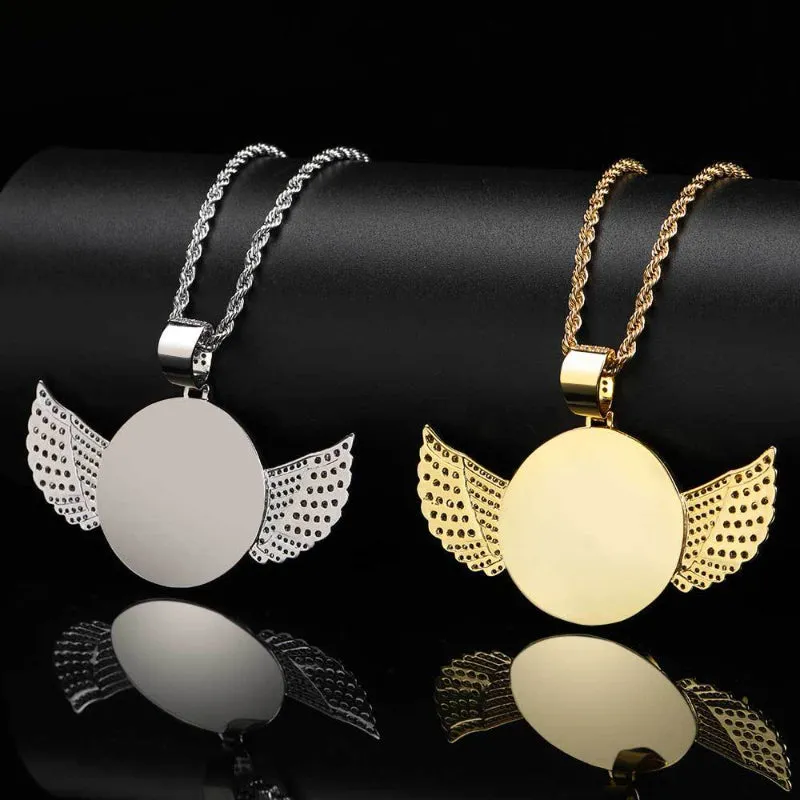 【Custom】Angel Wings Round Photo Memory Pendant