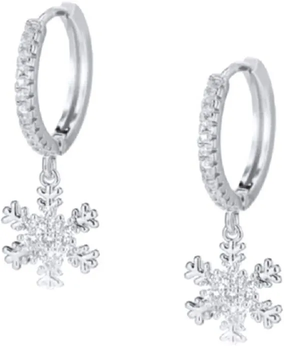 CZ Snowflake Christmas Dangle Drop Earrings for Women Cartilage 925 Sterling Silver Cuff Sleeper Small Hoop Dainty Cute Flower Dangling Hypoallergenic Gifts for Bff Daughter