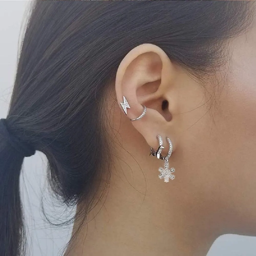 CZ Snowflake Christmas Dangle Drop Earrings for Women Cartilage 925 Sterling Silver Cuff Sleeper Small Hoop Dainty Cute Flower Dangling Hypoallergenic Gifts for Bff Daughter