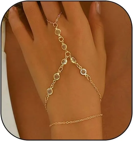 Dainty Gold Hand Chain Bracelet for Women Trendy,Ring Bracelet Hand Chain Bracelets Simple Finger Rings Slave Bracelets Boho Summer Beach Jewelry Accessories