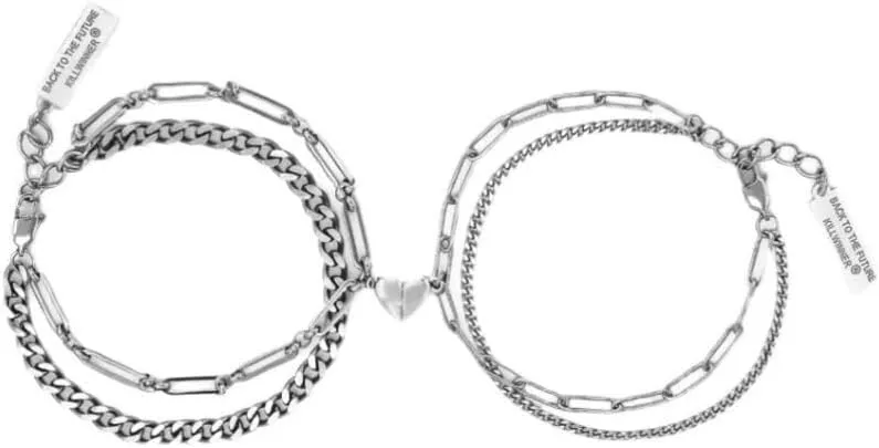 Dainty Sterling Silver Bracelets for Couples, Inspirational Hand Chain Heart Shaped Adjustable Bracelet Classic Chain Couples Bracelets