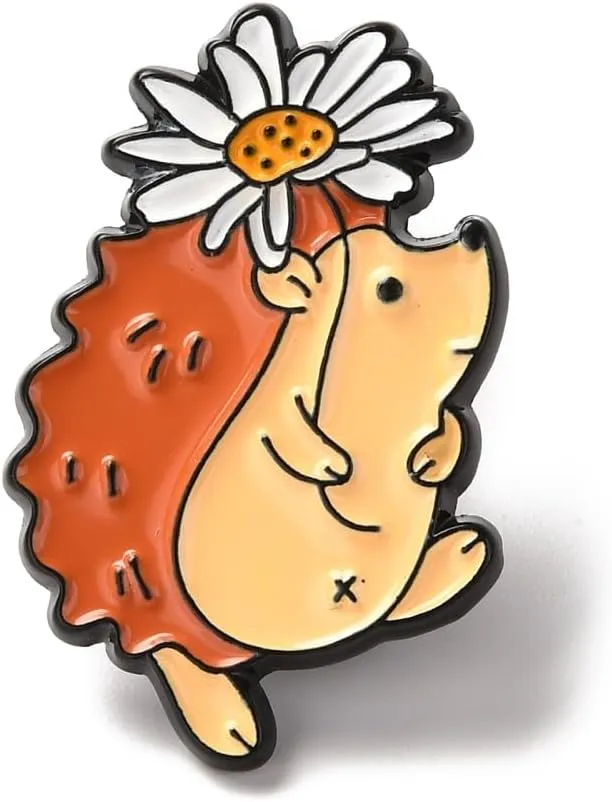 DanLingJewelry 10Pcs White Flower Hedgehog Enamel Pins Funny Animal Enamel Lapel Brooches Pins Cute Hedgehog Brooches for Backpacks Clothes Bags Decor