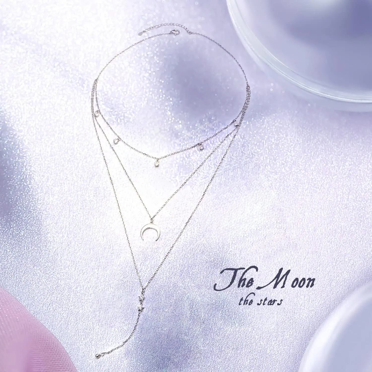 DAOCHONG Layered Necklace 925 Sterling Silver Multilayer Necklace Triple 3 Layered Choker Necklace Long Chain Necklace for Women
