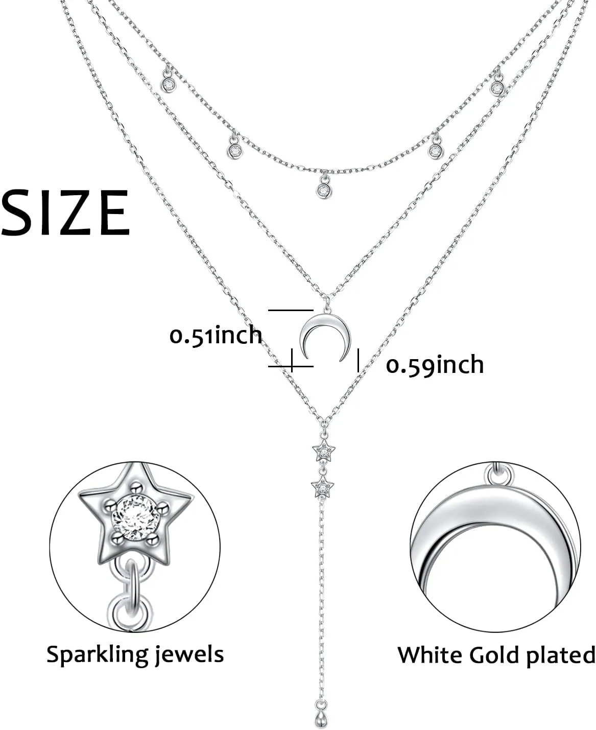 DAOCHONG Layered Necklace 925 Sterling Silver Multilayer Necklace Triple 3 Layered Choker Necklace Long Chain Necklace for Women
