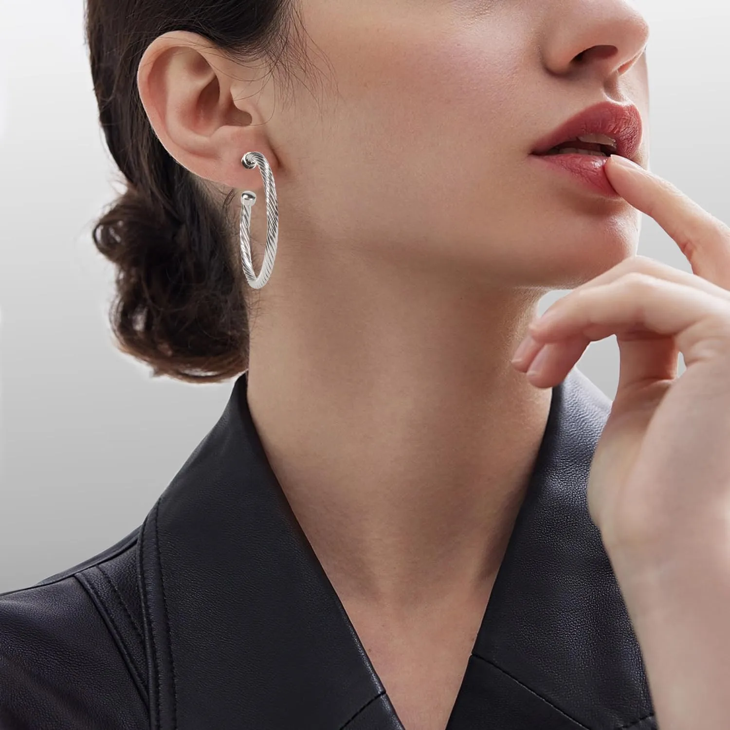 Designer Twisted Cable Wire Half Hoop Earrings 18K Gold Plated Two Toned Earrings Hoops for Women Gift